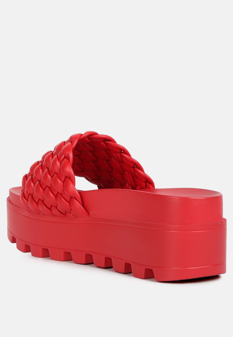 platform slides with woven textured straps by ruw#color_red