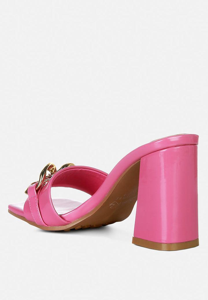 playdoll block heel sandal with metal chain detail by ruw#color_pink