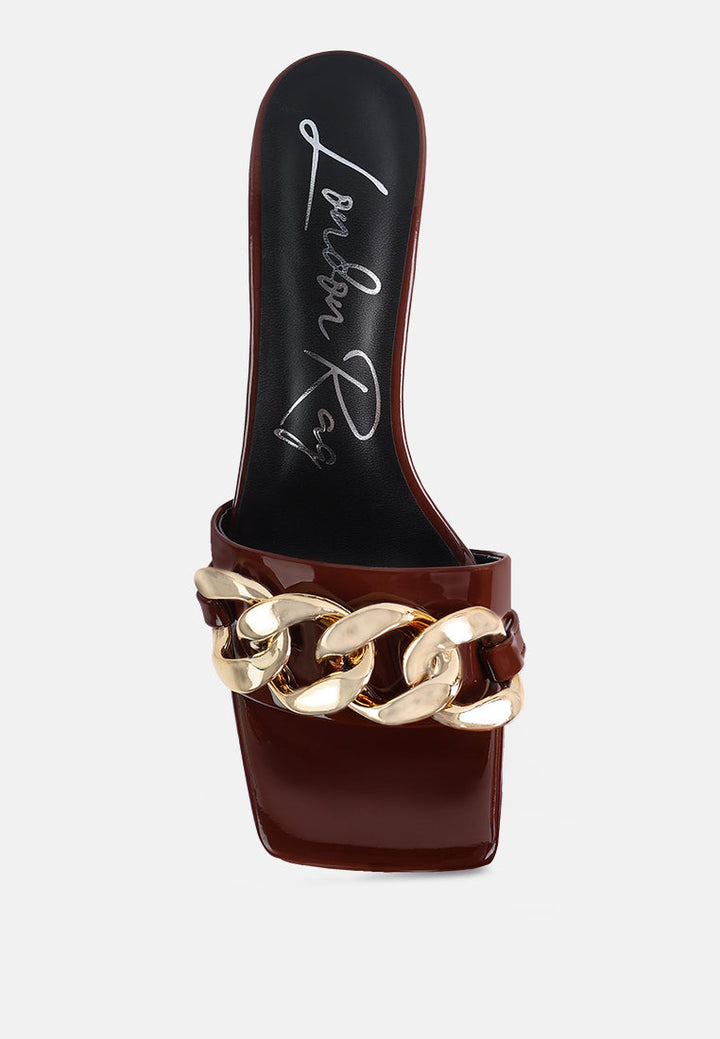 playdoll block heel sandal with metal chain detail by ruw#color_espresso
