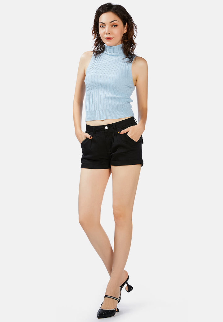 pleated flap pocket shorts by ruw#color_black