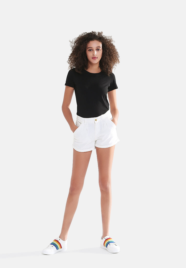 pleated flap pocket shorts by ruw#color_off-white