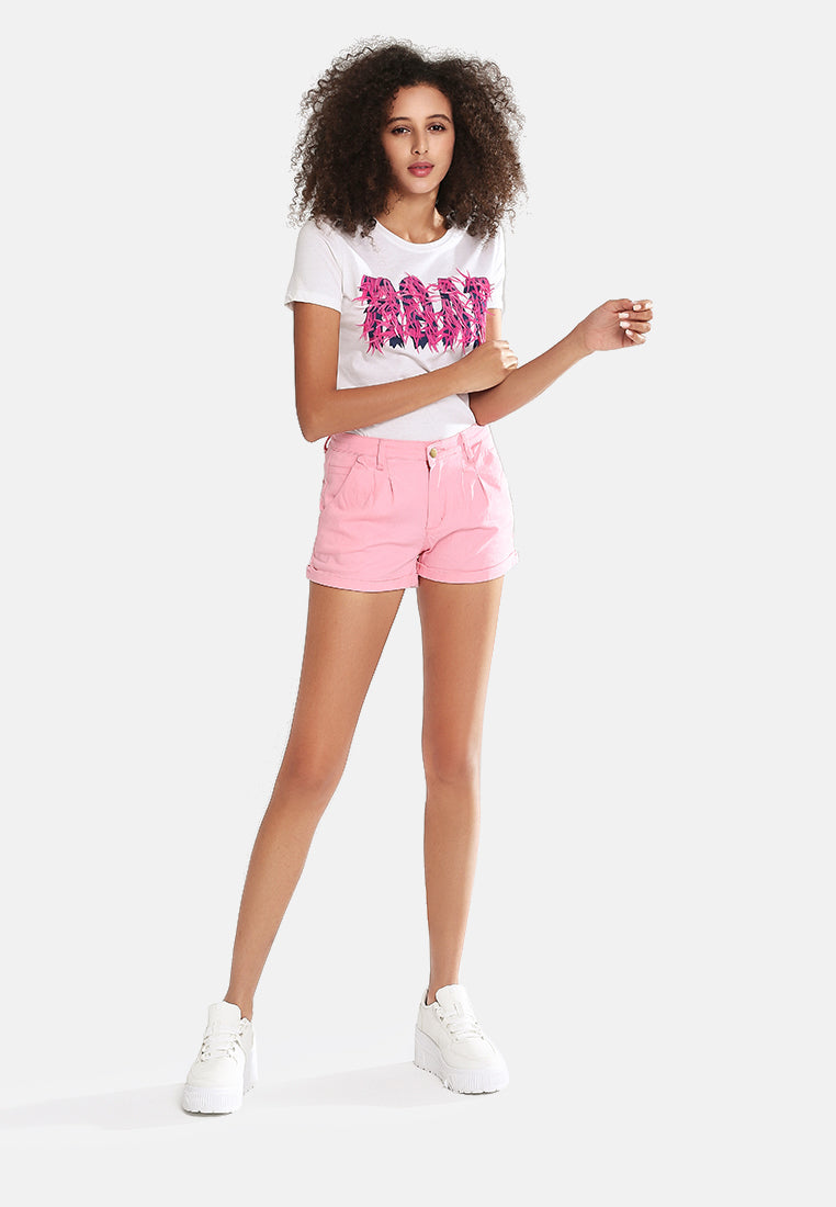 pleated flap pocket shorts by ruw#color_pink