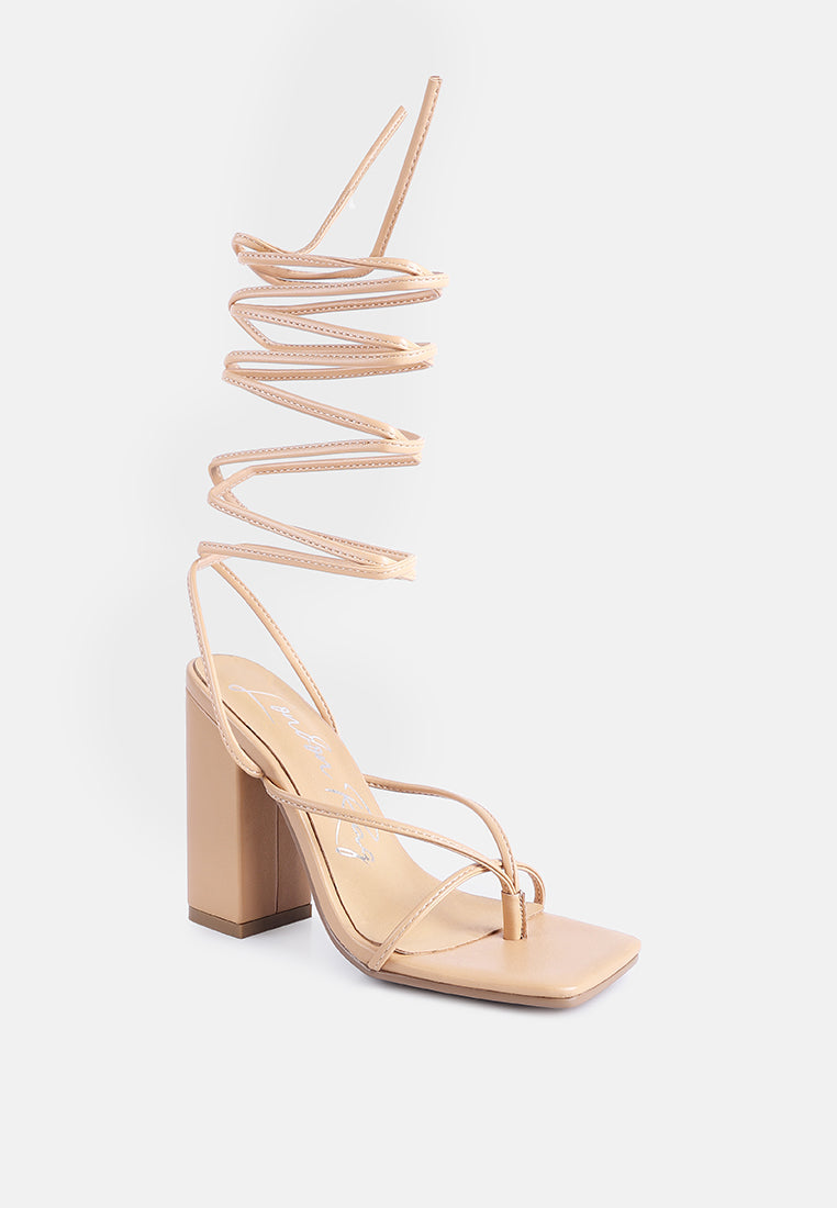 pole dance lace up block heel sandals by ruw#color_nude