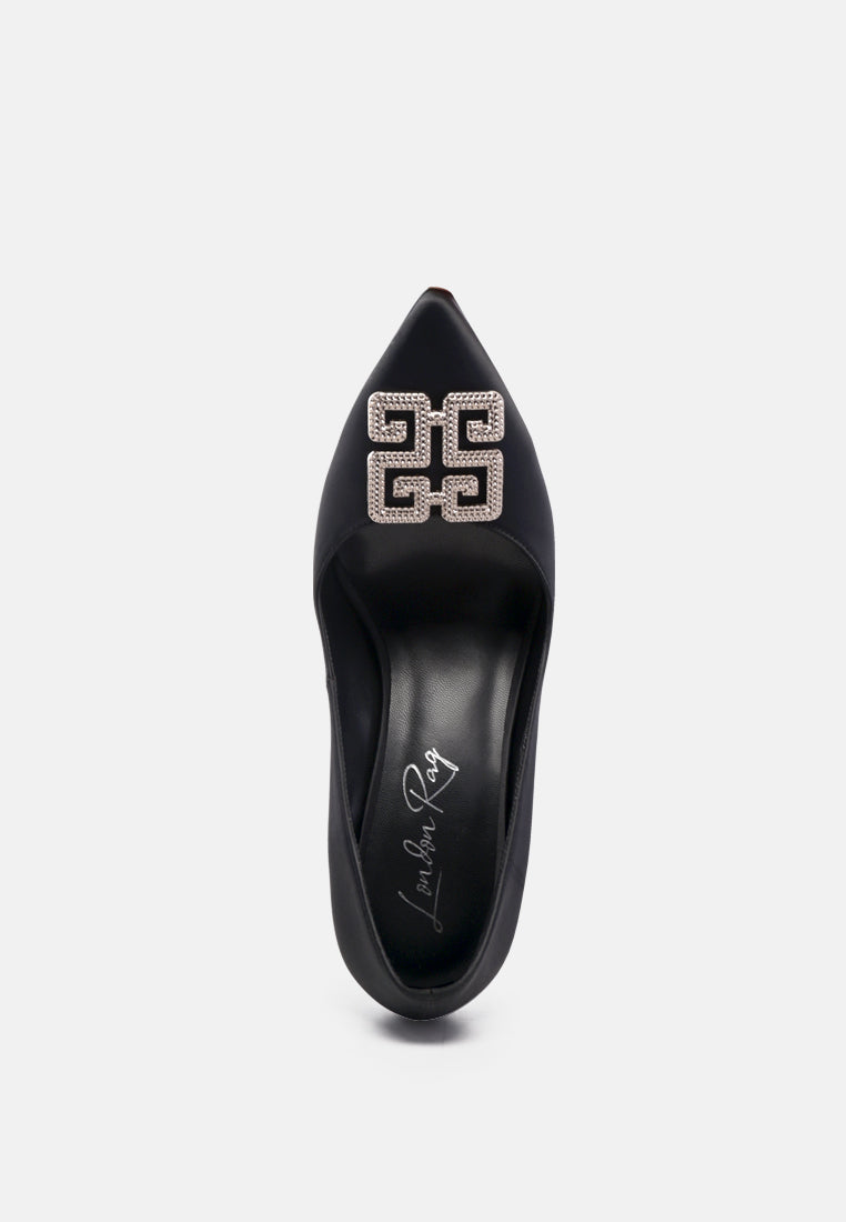 prisca high heel brooch detail pumps by ruw#color_black
