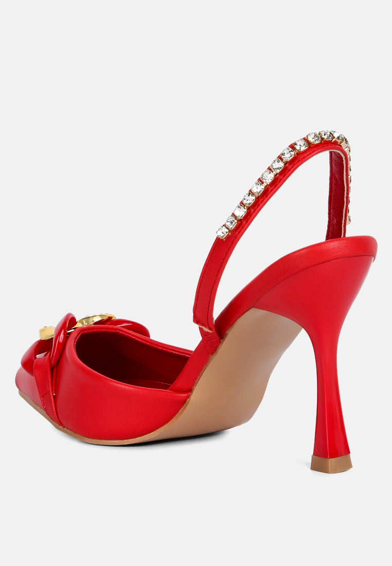 pull me diamante embellished chain sandals by ruw#color_red