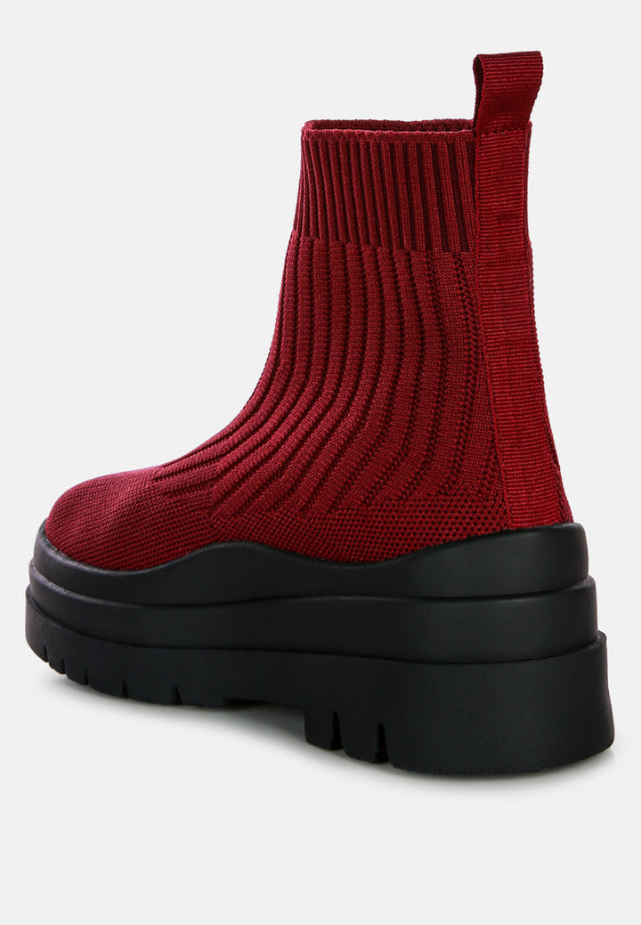 quavo knitted platform chunky boots by ruw#color_burgundy-black