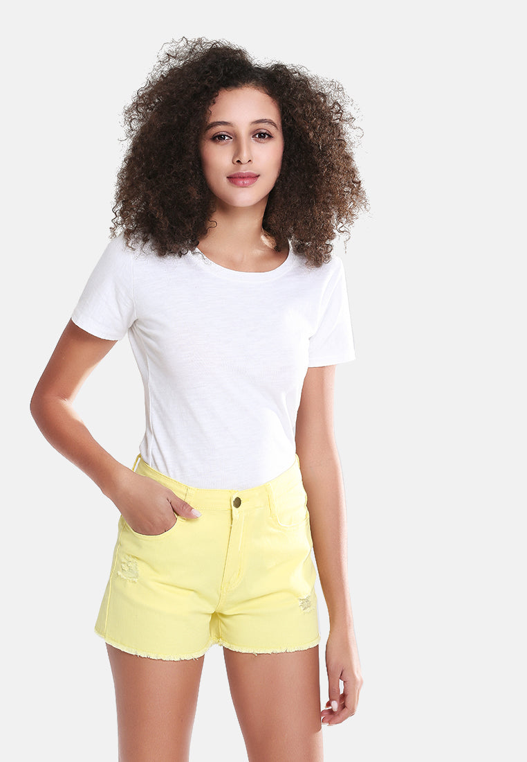 raw hem denim shorts by ruw#color_yellow