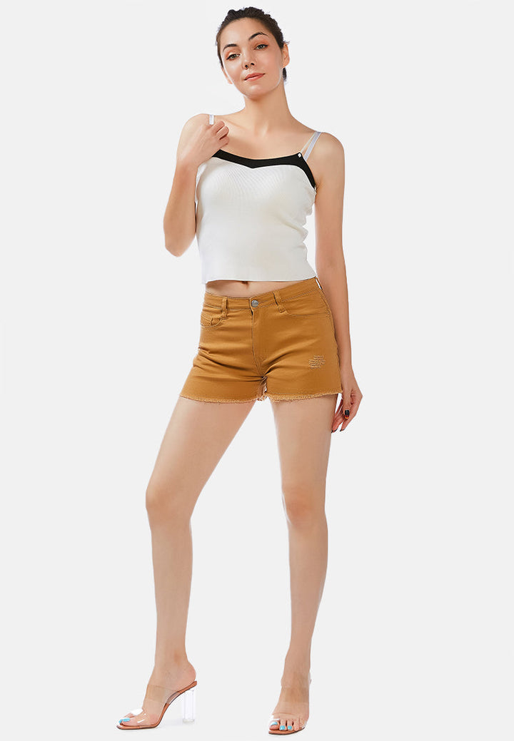 raw hem denim shorts by ruw#color_tan
