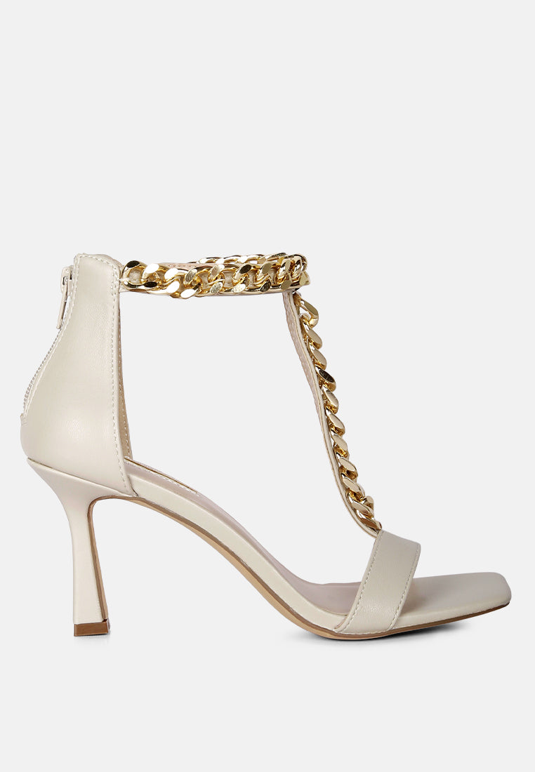 real gem t strap chain detail sandals by ruw#color_taupe