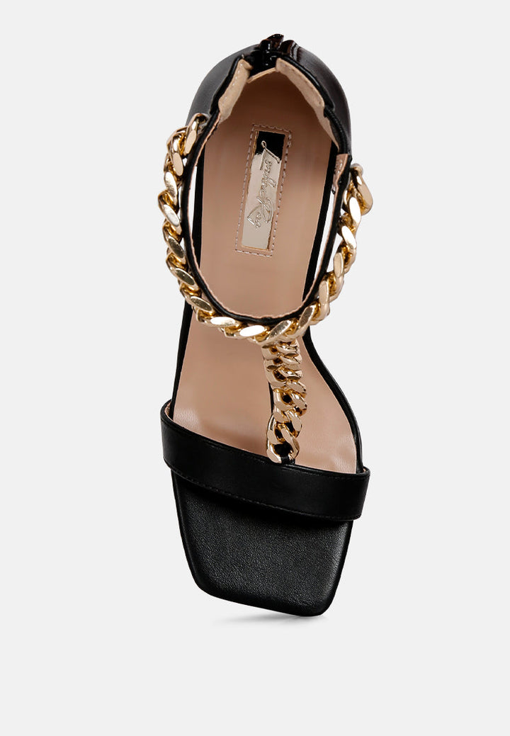 real gem t strap chain detail sandals by ruw#color_black