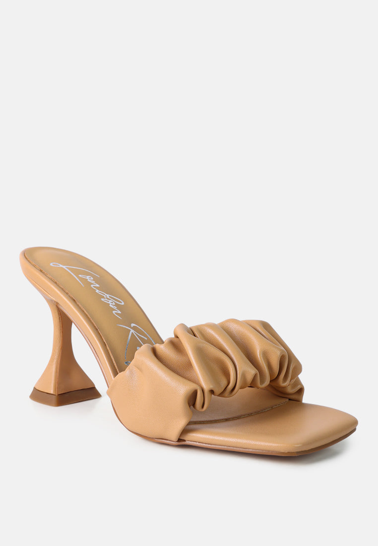 rebel ruched straps spool heel sandals by ruw#color_latte