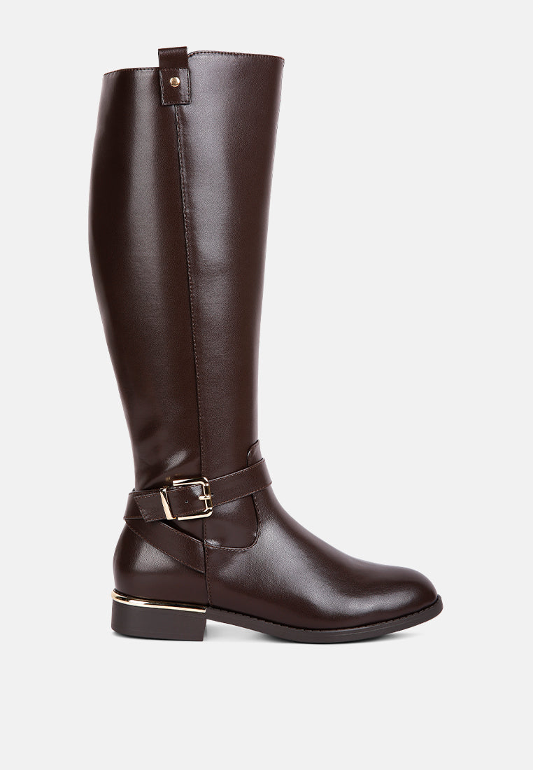 renny buckle strap embellished calf boots by ruw#color_brown