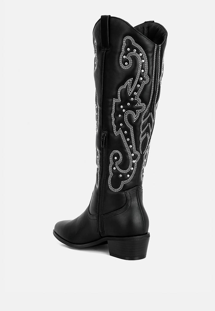 reyes patchwork studded cowboy boots by ruw#color_black