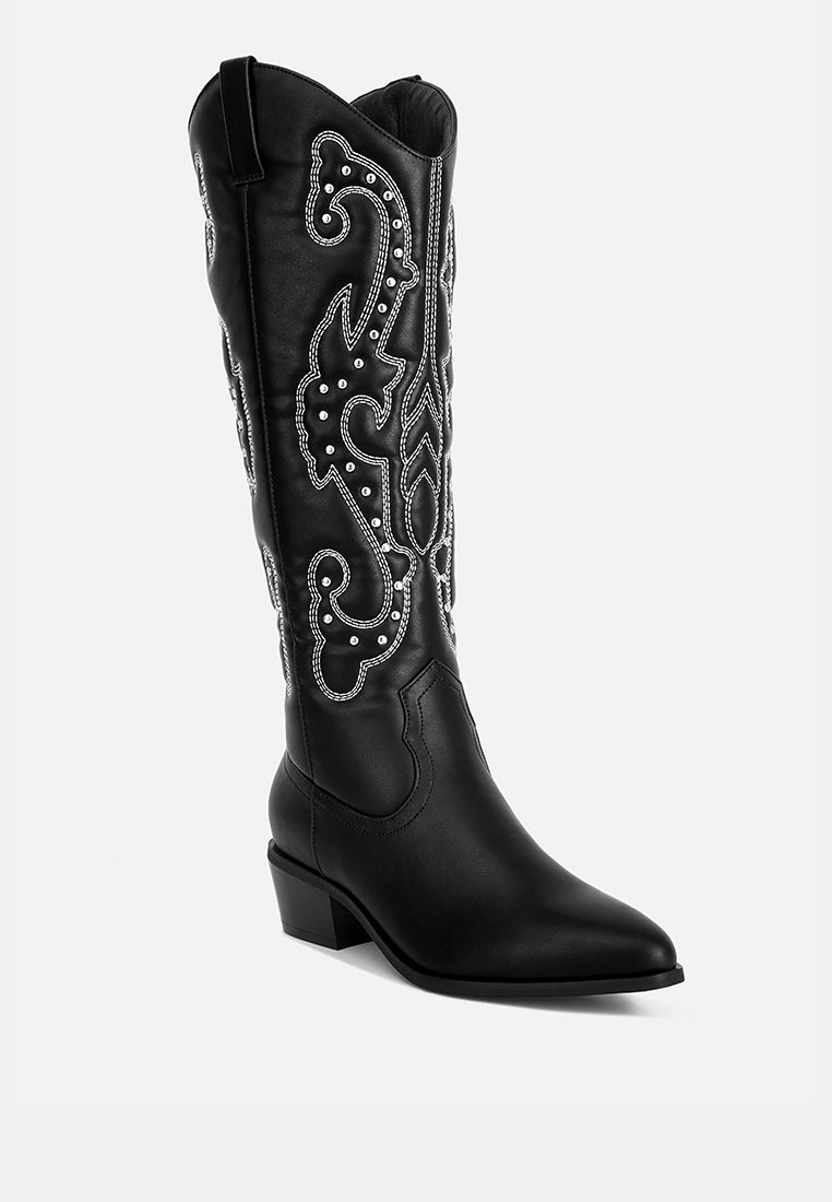 reyes patchwork studded cowboy boots by ruw#color_black