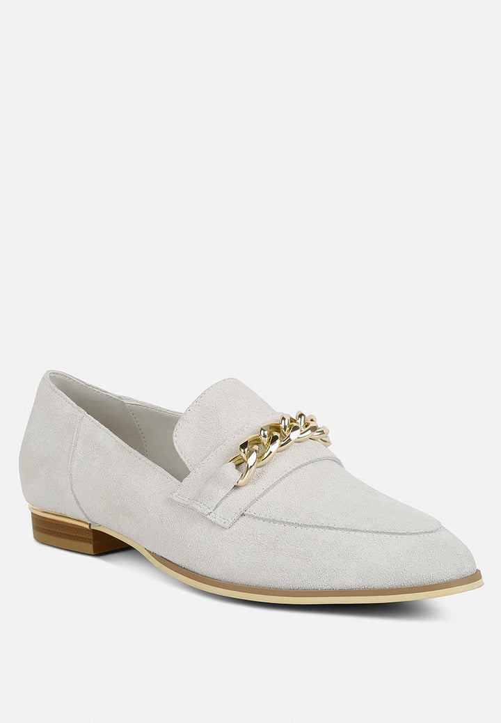 ricka chain embellished loafers by ruw#color_beige