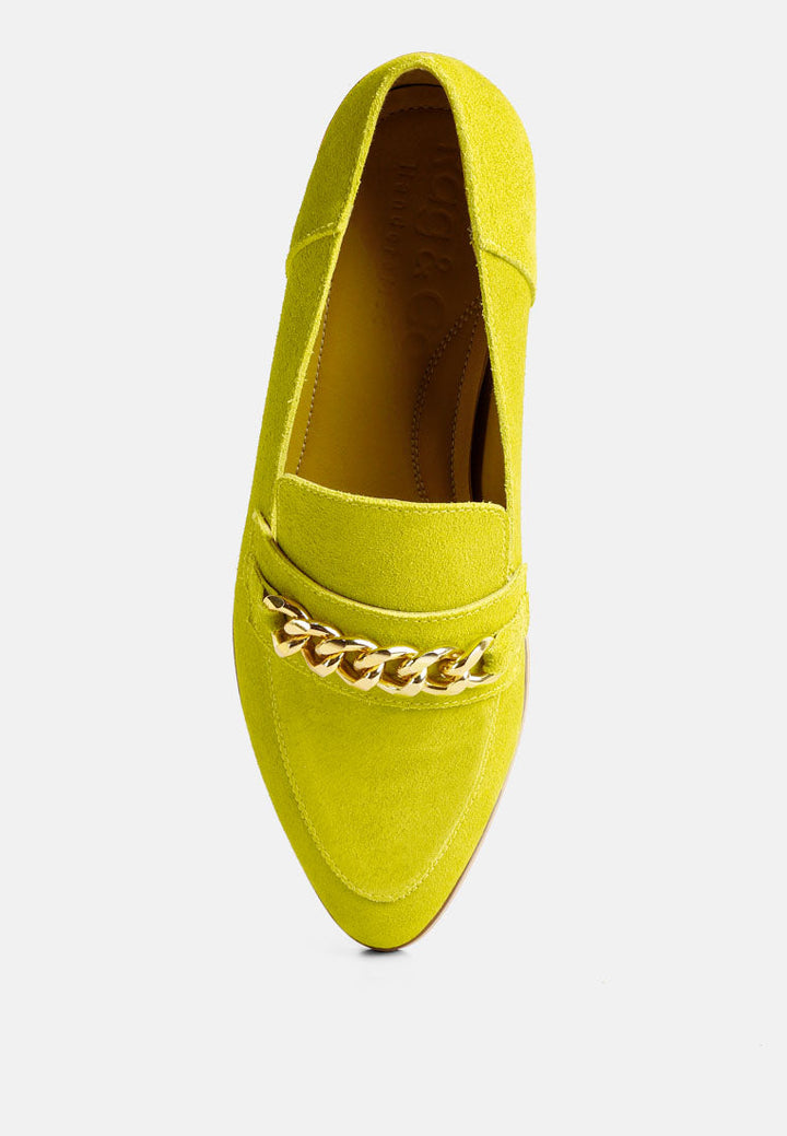 ricka chain embellished loafers by ruw#color_mustard