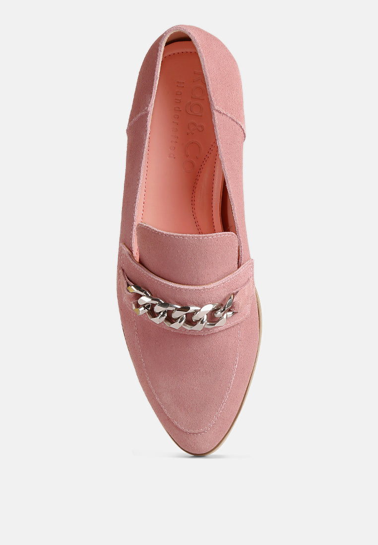ricka chain embellished loafers by ruw#color_pink
