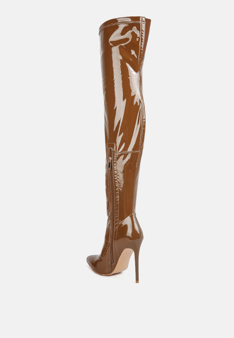 riggle long patent pu high heel boots by ruw#color_brown