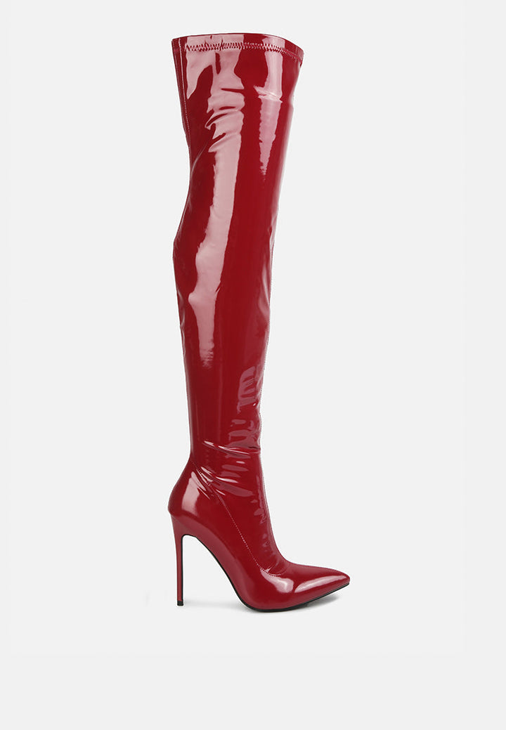 riggle long patent pu high heel boots by ruw#color_burgundy