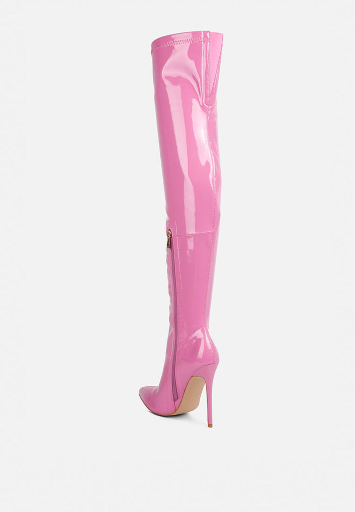 riggle long patent pu high heel boots by ruw#color_pink