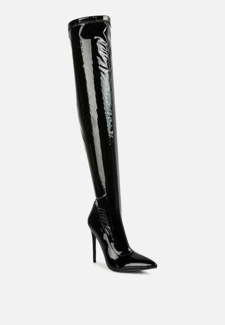 riggle long patent pu high heel boots by ruw#color_black
