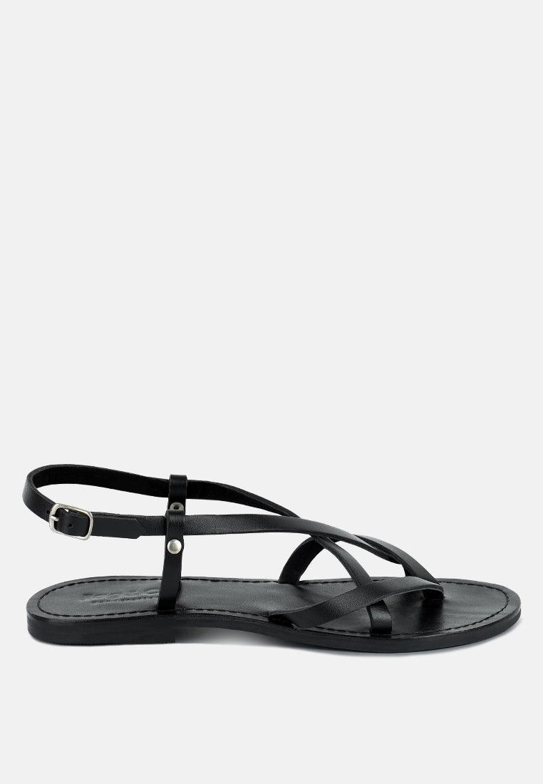 rita strappy flat leather sandals by ruw#color_black