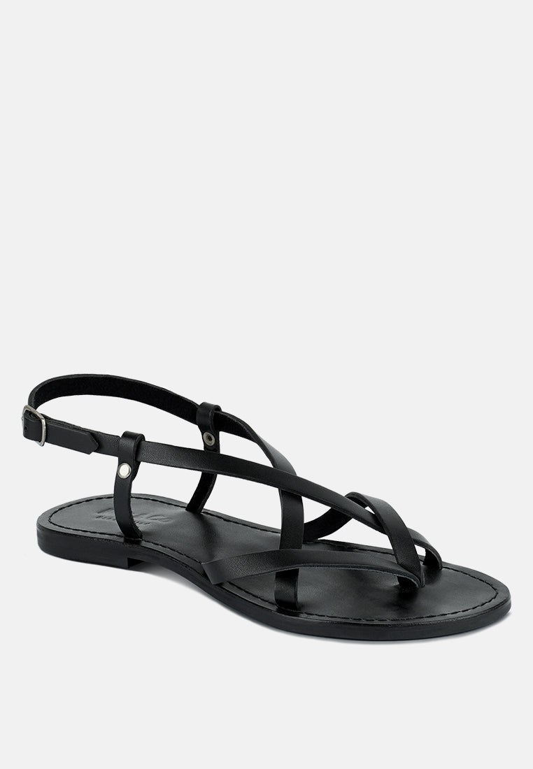 rita strappy flat leather sandals#color_black