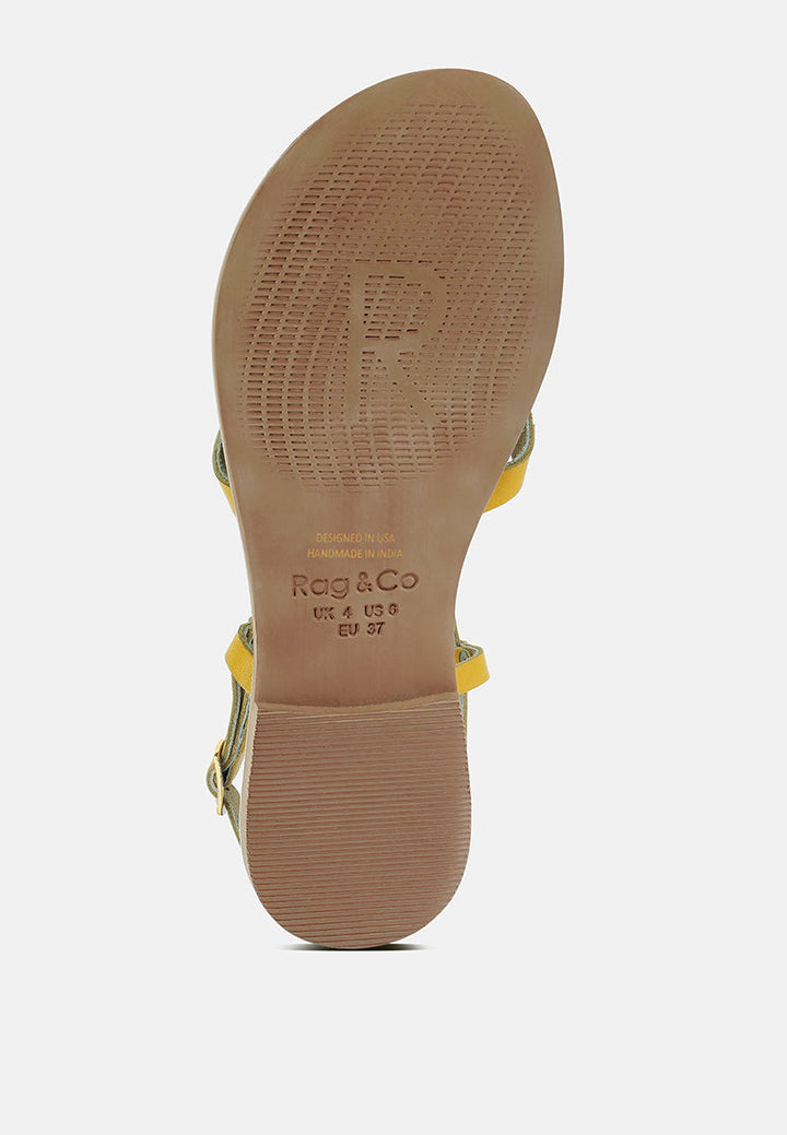 rita strappy flat leather sandals by ruw#color_yellow