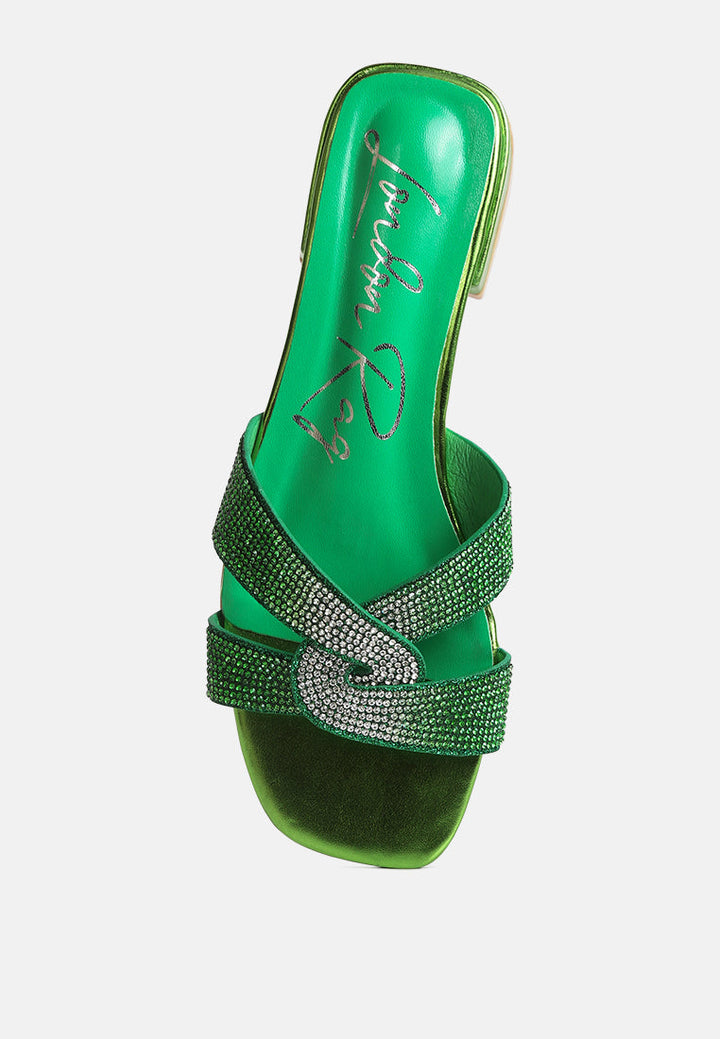rum cake cross strap rhinestone sandals by ruw#color_green