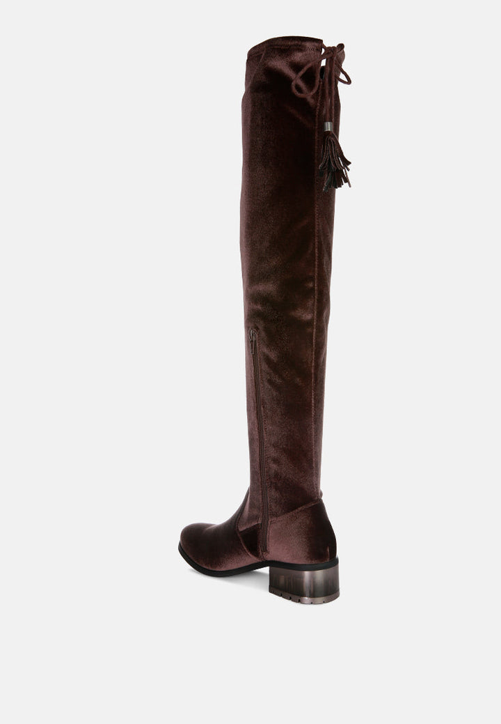 rumple velvet over the knee clear heel boots by ruw#color_dark-brown