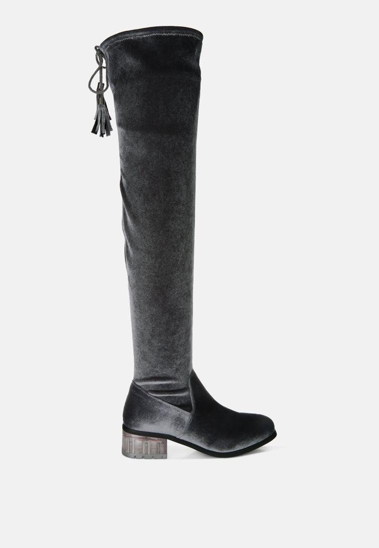 rumple velvet over the knee clear heel boots by ruw#color_grey