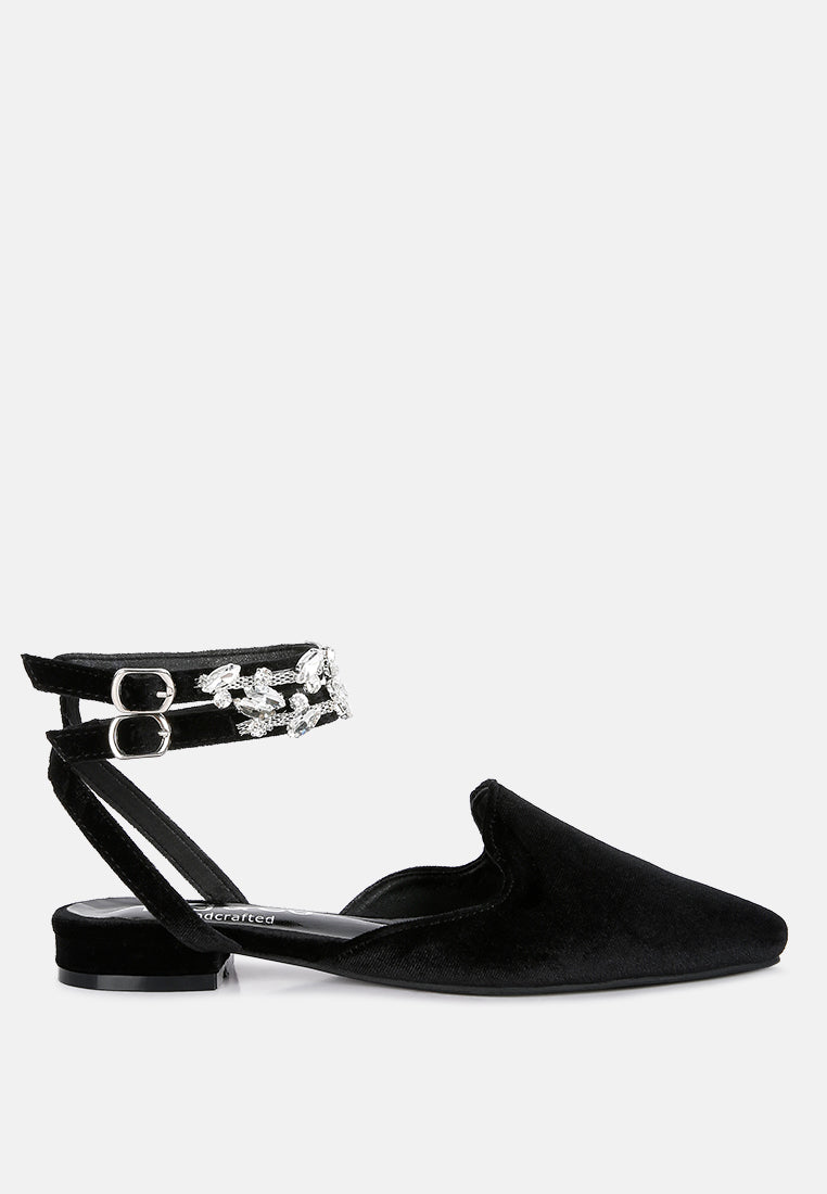 salome black velvet luxe jewelled flat mules by ruw#color_black