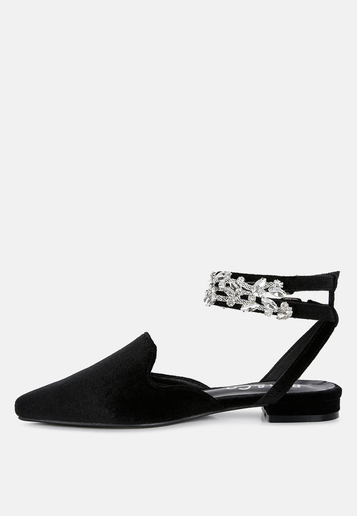 salome black velvet luxe jewelled flat mules by ruw#color_black