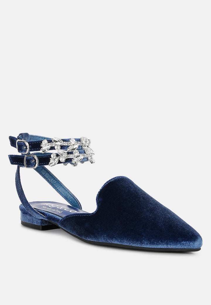 salome black velvet luxe jewelled flat mules by ruw#color_blue