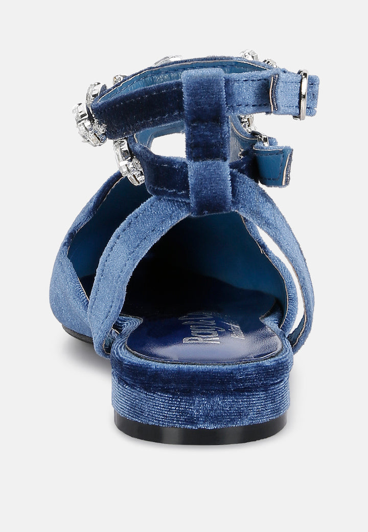 salome black velvet luxe jewelled flat mules#color_blue