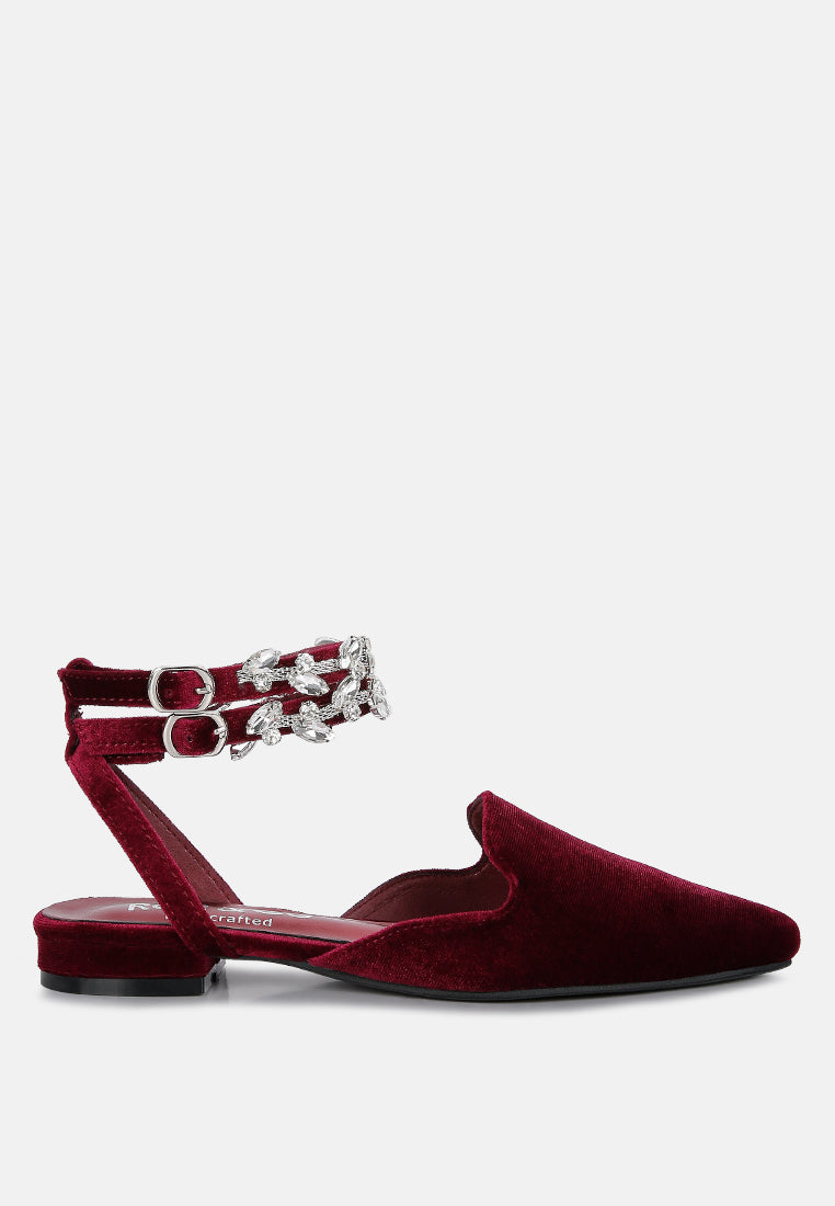 salome black velvet luxe jewelled flat mules by ruw#color_burgundy