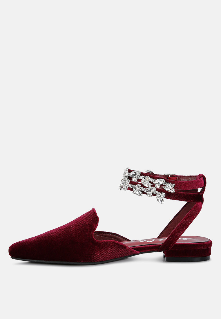 salome black velvet luxe jewelled flat mules by ruw#color_burgundy