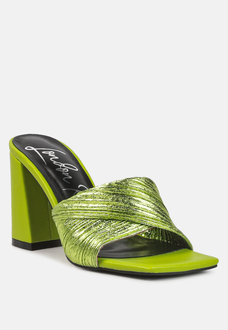 salty you crinkled triangular block heel sandals by ruw#color_green