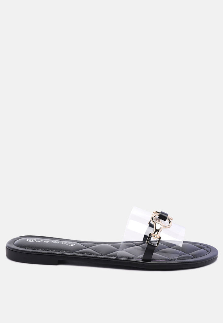 scoth clear buckled quilted slides by ruw#color_black
