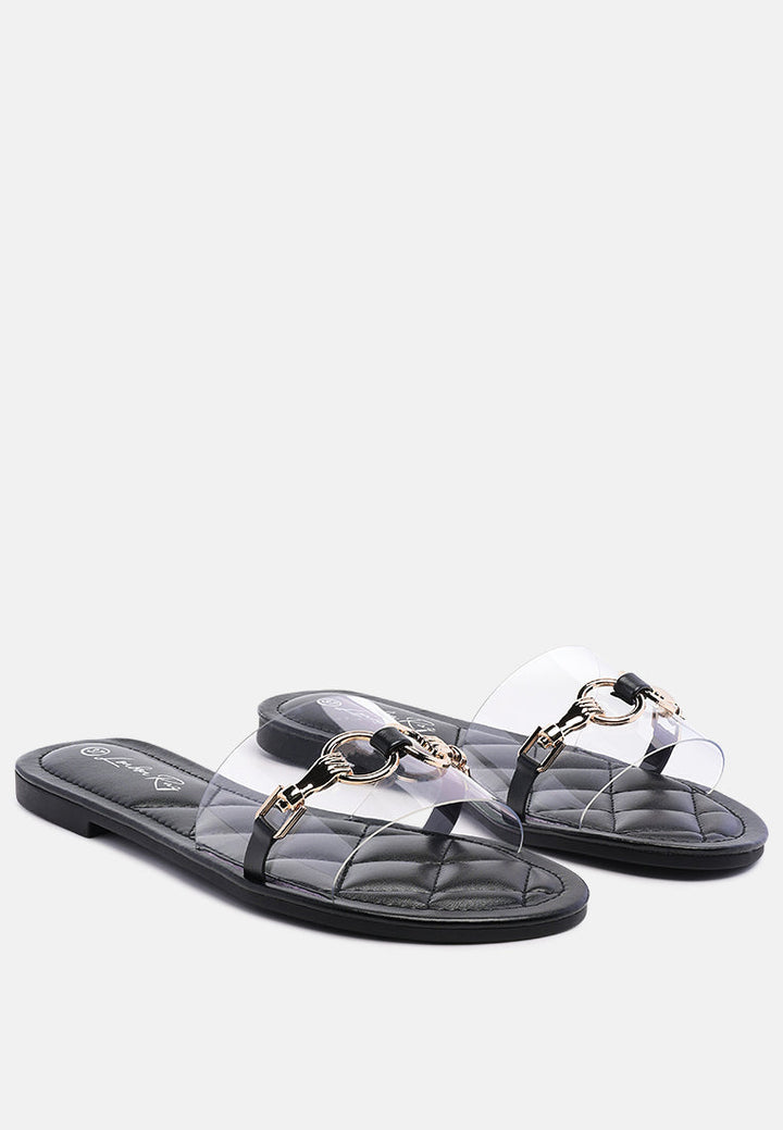 scoth clear buckled quilted slides by ruw#color_black