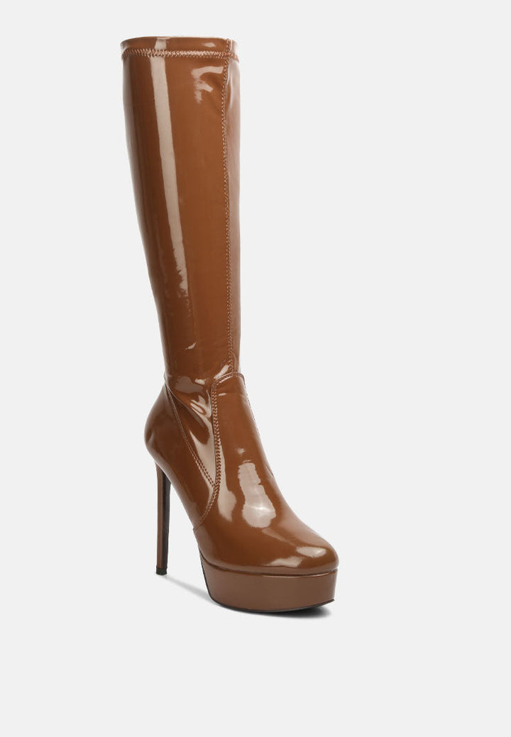 shawtie high heel stretch patent calf boots by ruw#color_tan