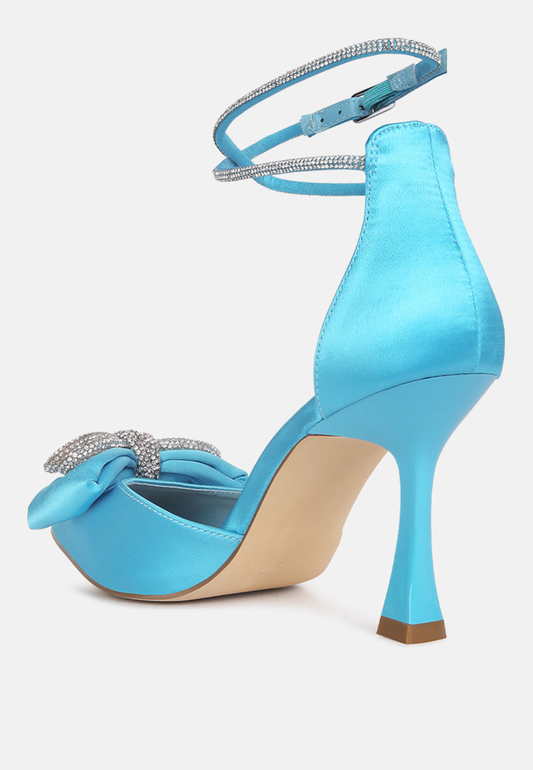 shoeverse satin stiletto heels with embellished bow by ruw#color_blue