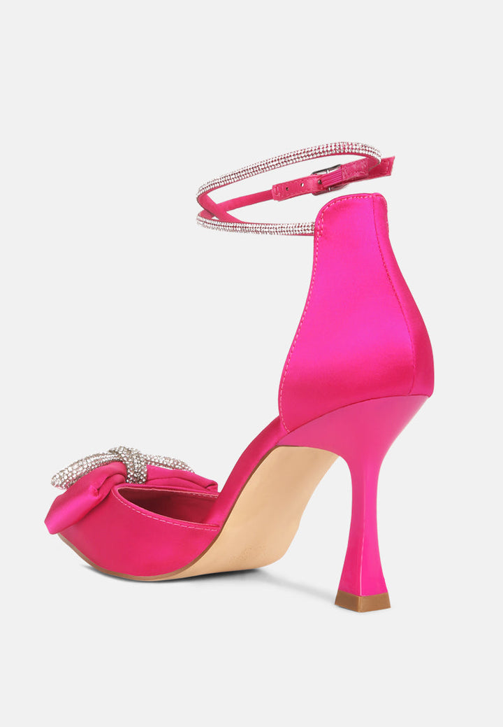 shoeverse satin stiletto heels with embellished bow by ruw#color_pink