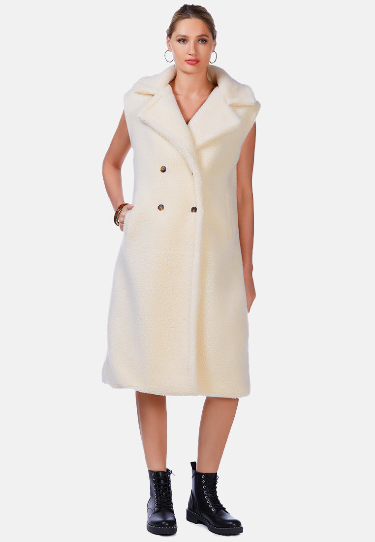 sleeveless double breasted teddy coat by ruw#color_cream