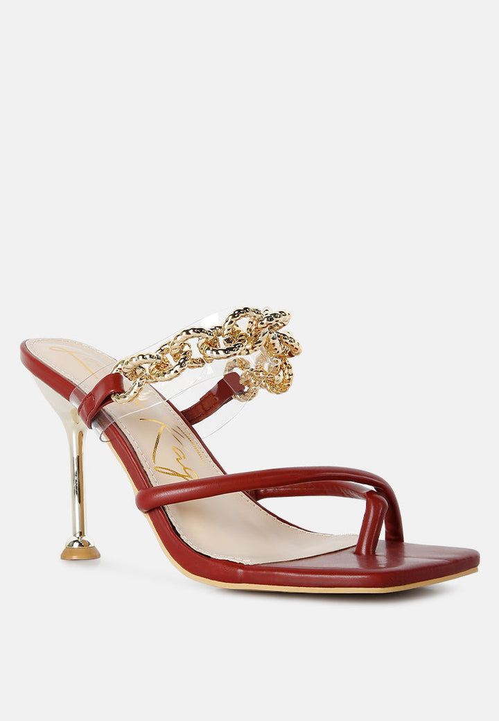 social bee link chain embellished heel sandals by ruw#color_burgundy