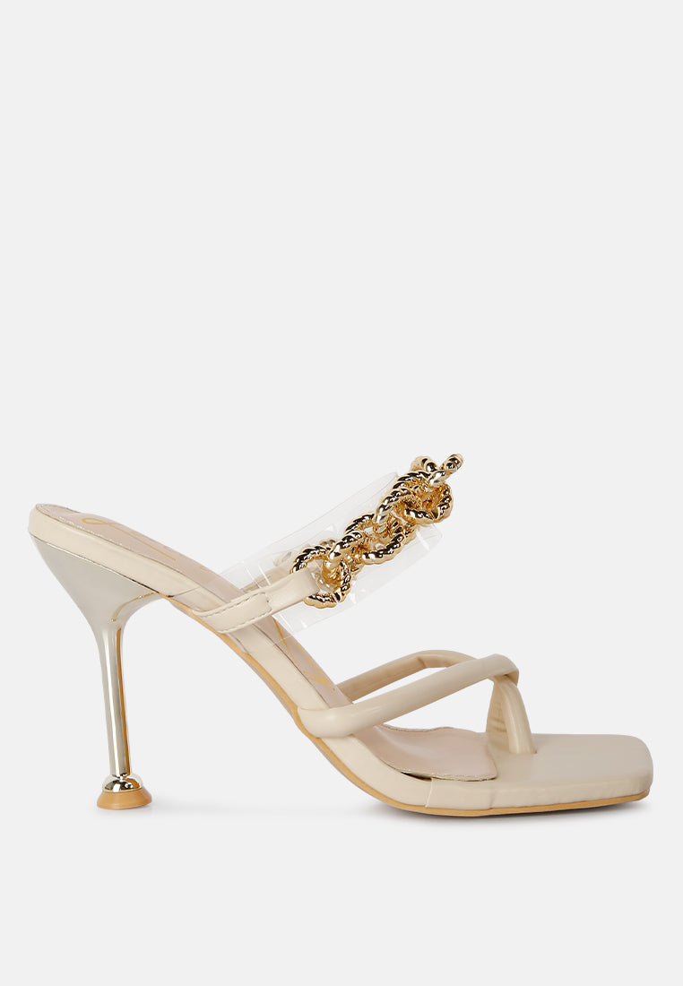 social bee link chain embellished heel sandals by ruw#color_latte
