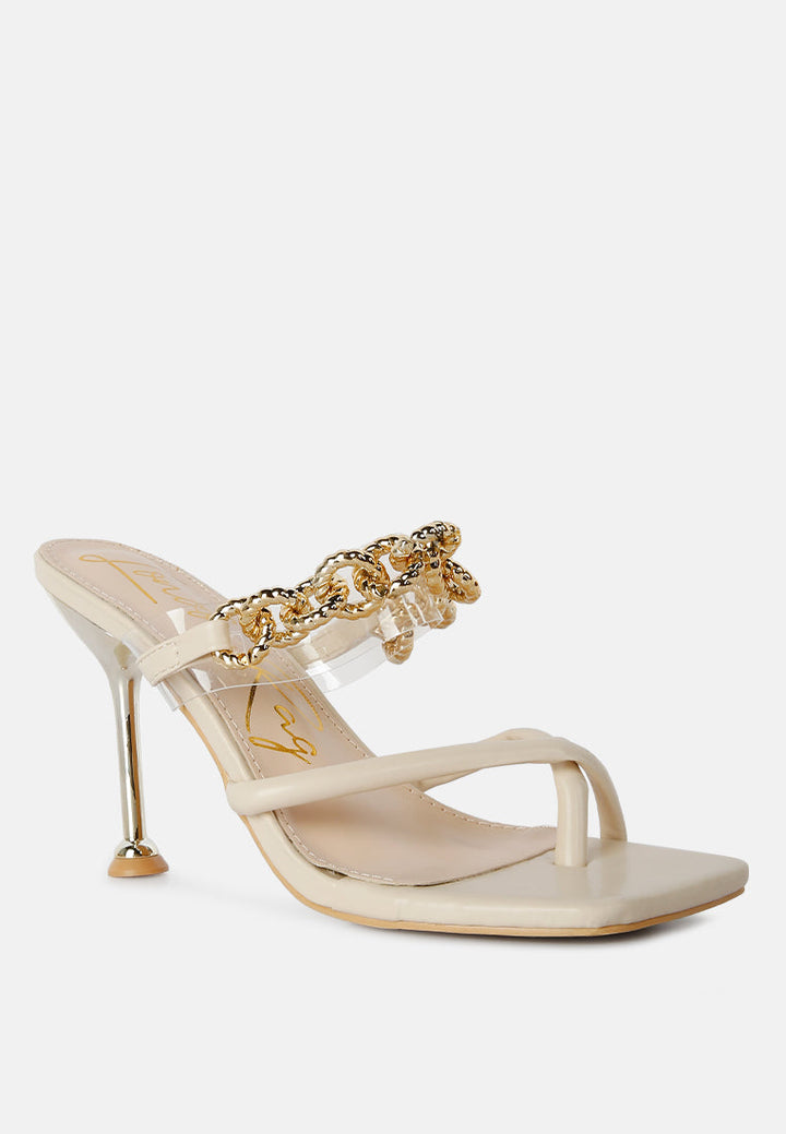 social bee link chain embellished heel sandals by ruw#color_latte