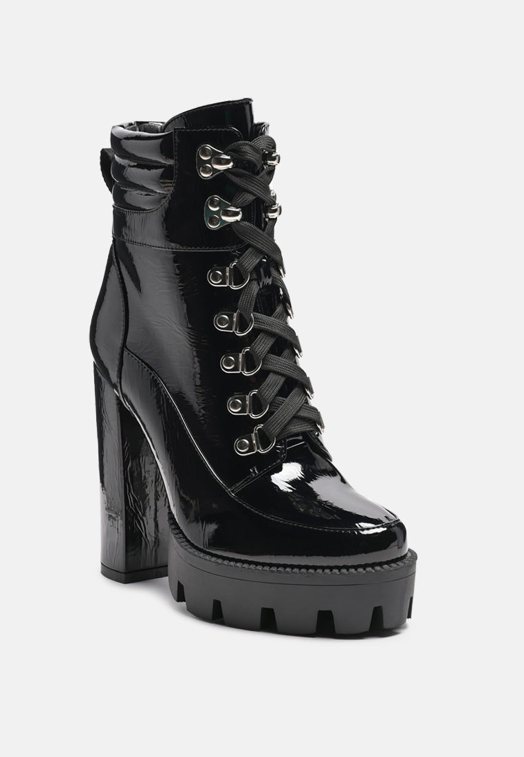 stopper cushion collared lace up boots by ruw#color_black-patent