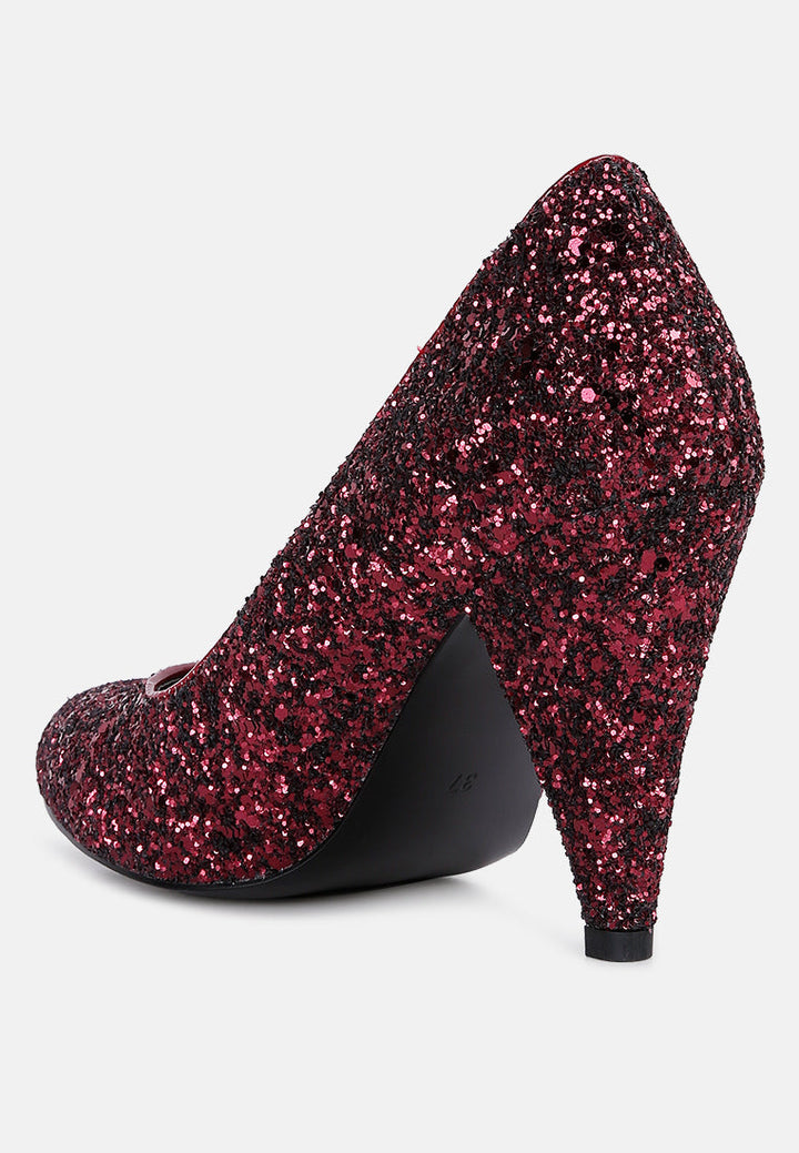 sugar plum glitter conical heel pumps by ruw#color_burgundy