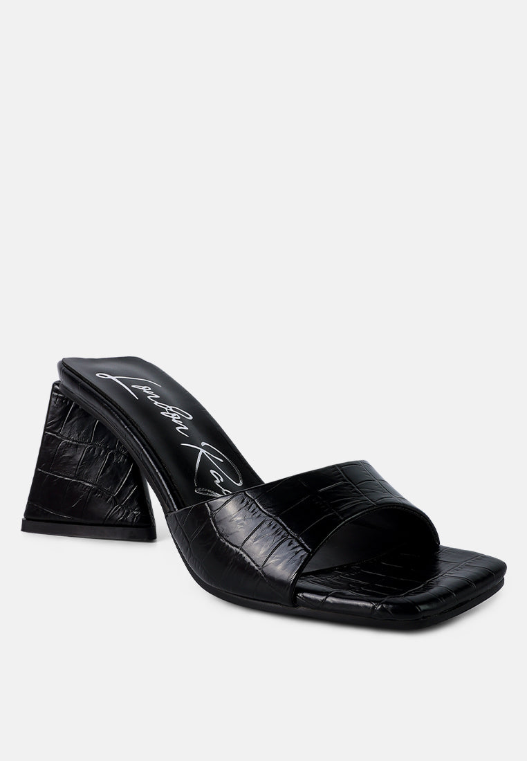 trinity croc pattern triangle heel sandals by ruw#color_black